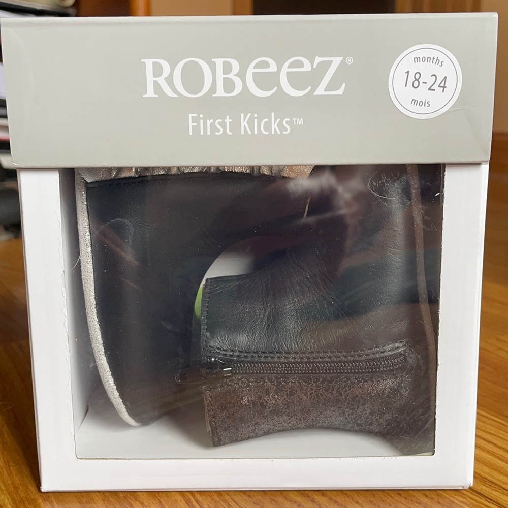 Robeez First Kicks Black Madison Boot 100% Leather